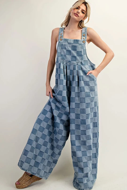 Checker Print Wide Leg Overall