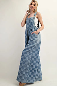 Checker Print Wide Leg Overall