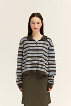 Load image into Gallery viewer, Choco Blue Striped Collar Cardigan
