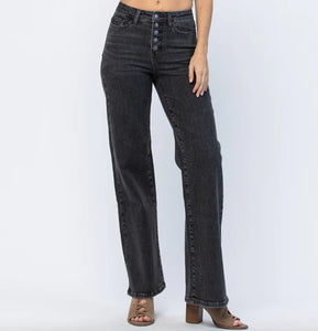 Button Fly Wide Leg Trouser